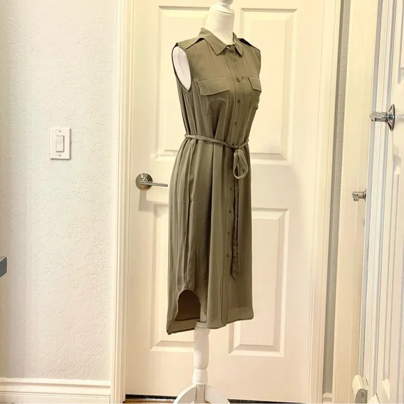 NWT  Habitual Sleeveless Button Up Tie Army Fall Green Midi Dress Size XS - Picture 2 of 11